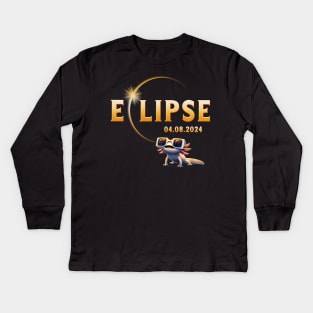 Total Solar Eclipse Shirt 2024 Axolotl in Astronomy Glasses Kids Long Sleeve T-Shirt